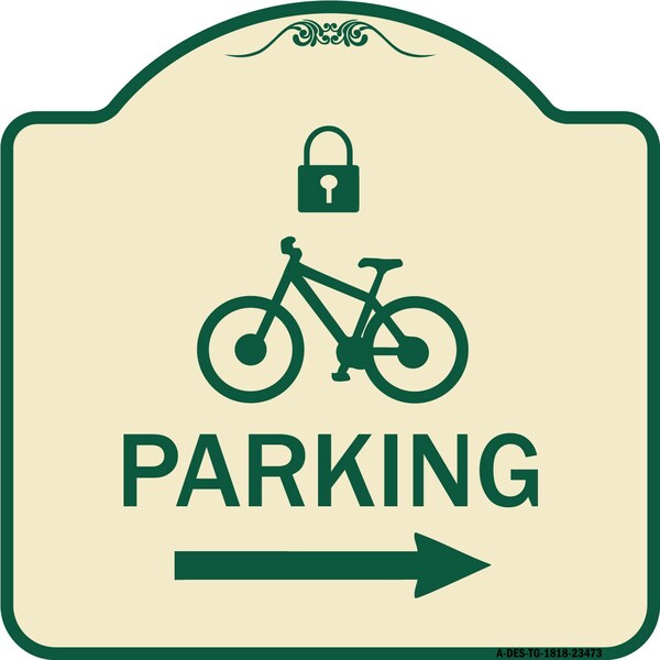 Parking W/ Lock Cycle & Right Arrow Heavy-Gauge Aluminum Sign, 18" x 18", TG-1818-23473